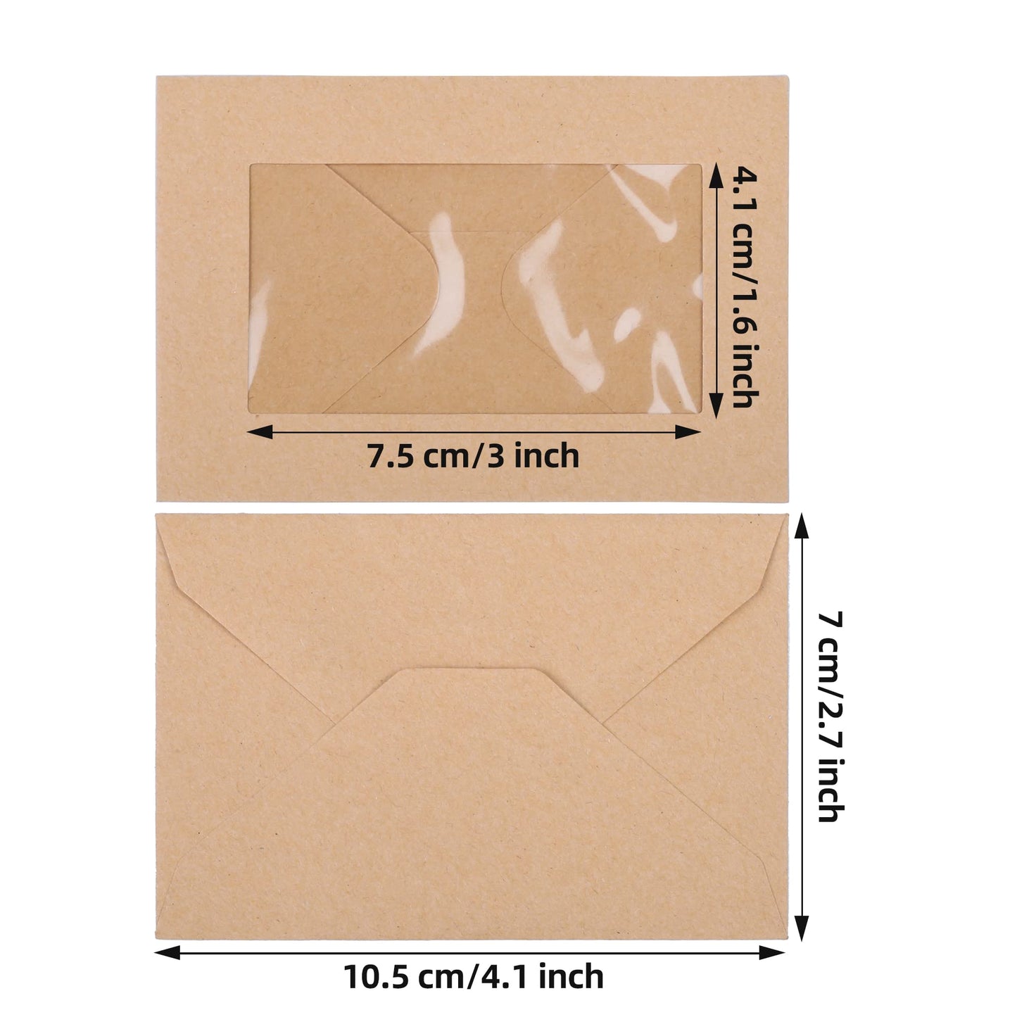200 PC Gift Card Envelopes With Windows - 4.125” x 2.78” inch Mini Brown Kraft Envelopes for Business Cards and Gift Cards
