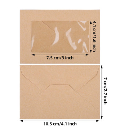 200 PC Gift Card Envelopes With Windows - 4.125” x 2.78” inch Mini Brown Kraft Envelopes for Business Cards and Gift Cards