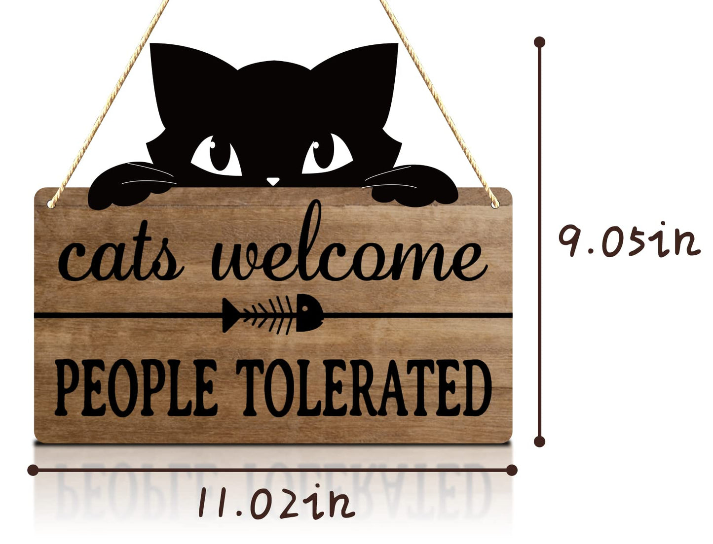 Cat Welcome People Tolerated Sign - Funny Cat Wall Decor for Home, Rustic Hanging Wooden Plaque with Black Cat， Unique Gift for Cat Lovers Women Men