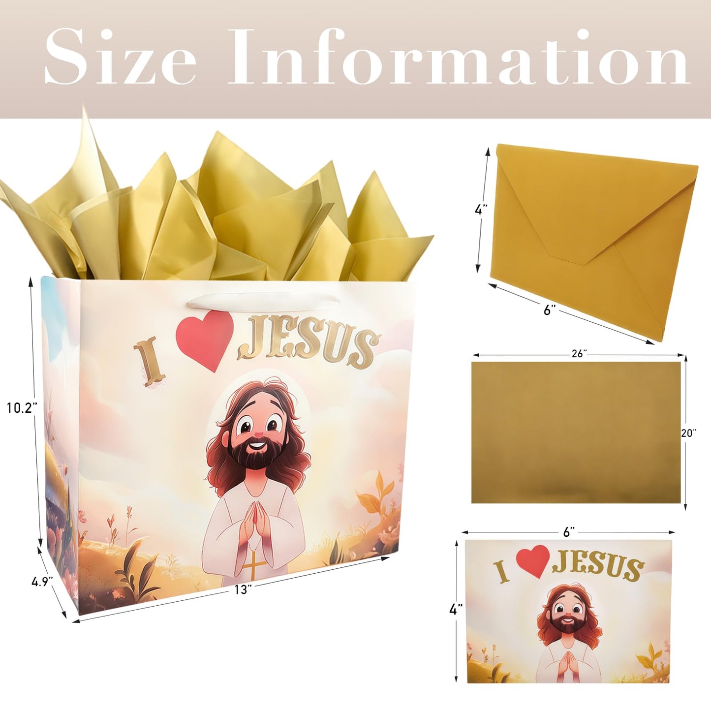 Pigeon Poros Baptism Gift Bag Set, Complete with Tissue Paper, Greeting Card & Envelope - Cute Chibi Jesus Design for Christian Gifts, Church Events, Religious Celebrations - 12.6x10.3x4.7 Inches, 1 Pc