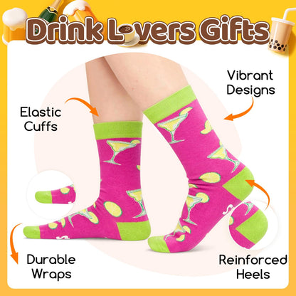 HAPPYPOP Drink Socks for Women Men - Tea Lovers Gifts, Margarita Whiskey Socks for Drinker