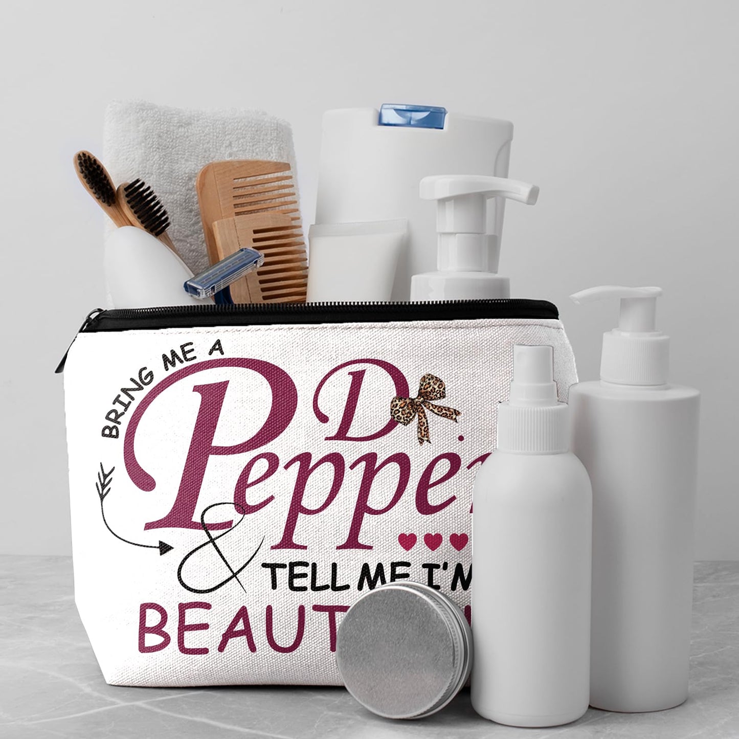 Pepper Merch Makeup Bag Tell Me I’m Beautiful Fun Gift for Dr Drinks Lover Cosmetic Case for Women's Wash Bag Travel Birthday