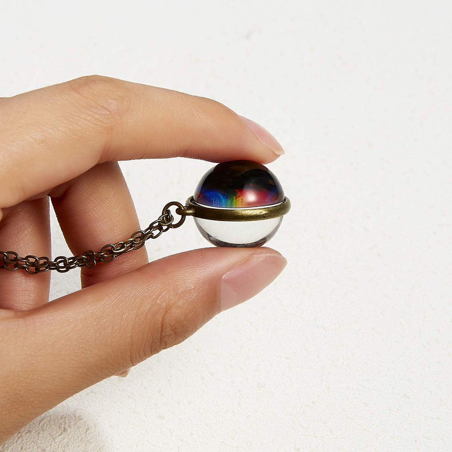 Yocoyee Galaxy Planet Pendant Necklace Glow in Dark Double Side Glass Crystal Ball Moon Earth Astronomy Universe Necklace Luminios Gemstone Necklace for Women Men Friends Gift