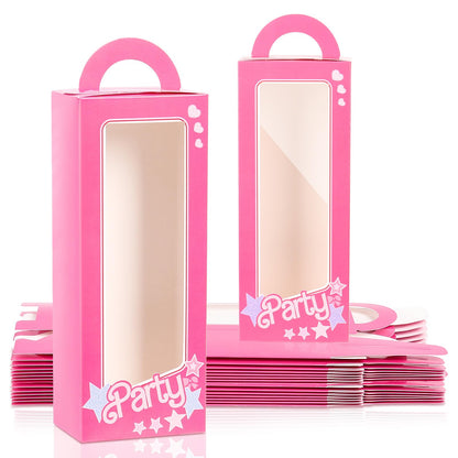 LSKZJR 18 Pack Party Boxes Pink Candy Boxes Gift Bags Party Favor Bags Goodie Bags Treat Bags Pink Doll Favor Box for Birthday