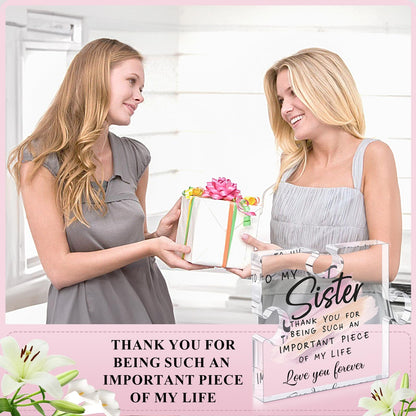 LukieJac Sister Gifts from Sister - Unique Sister Birthday Acrylic Puzzle-Shaped Plaque Desk Decorations Present for Big Sister Mothers Day Christmas Wedding from Sister Brother