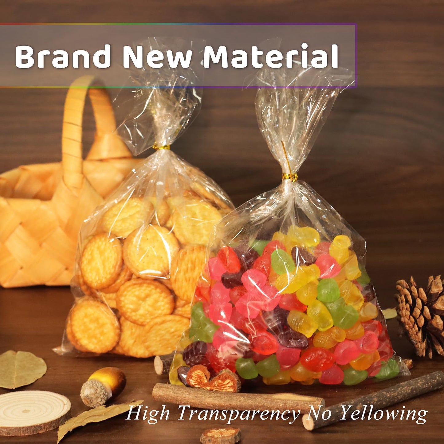 WIKDAY Clear Gift Bags 5 PCS 24x30 Inches Large Cellophane Wrap for Gift Baskets Wrapping Plastic with Ties for Gift Giving, Packaging Products