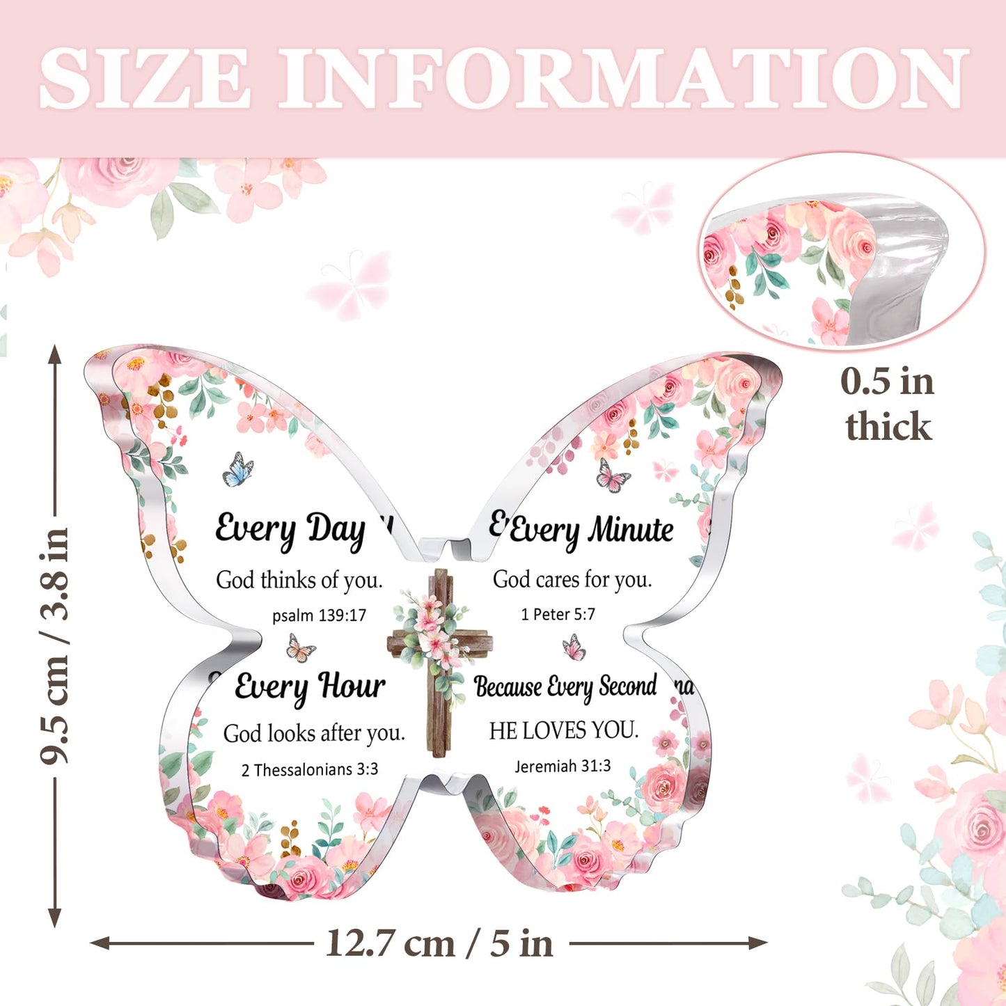 Christian Gifts for Women Faith, Butterfly Acrylic Plaque Sign, Christian Gift for Women on Mothers Day Birthday, Spiritual Present for Female Friend Family, 5x3.8x0.5 Inch - Pink