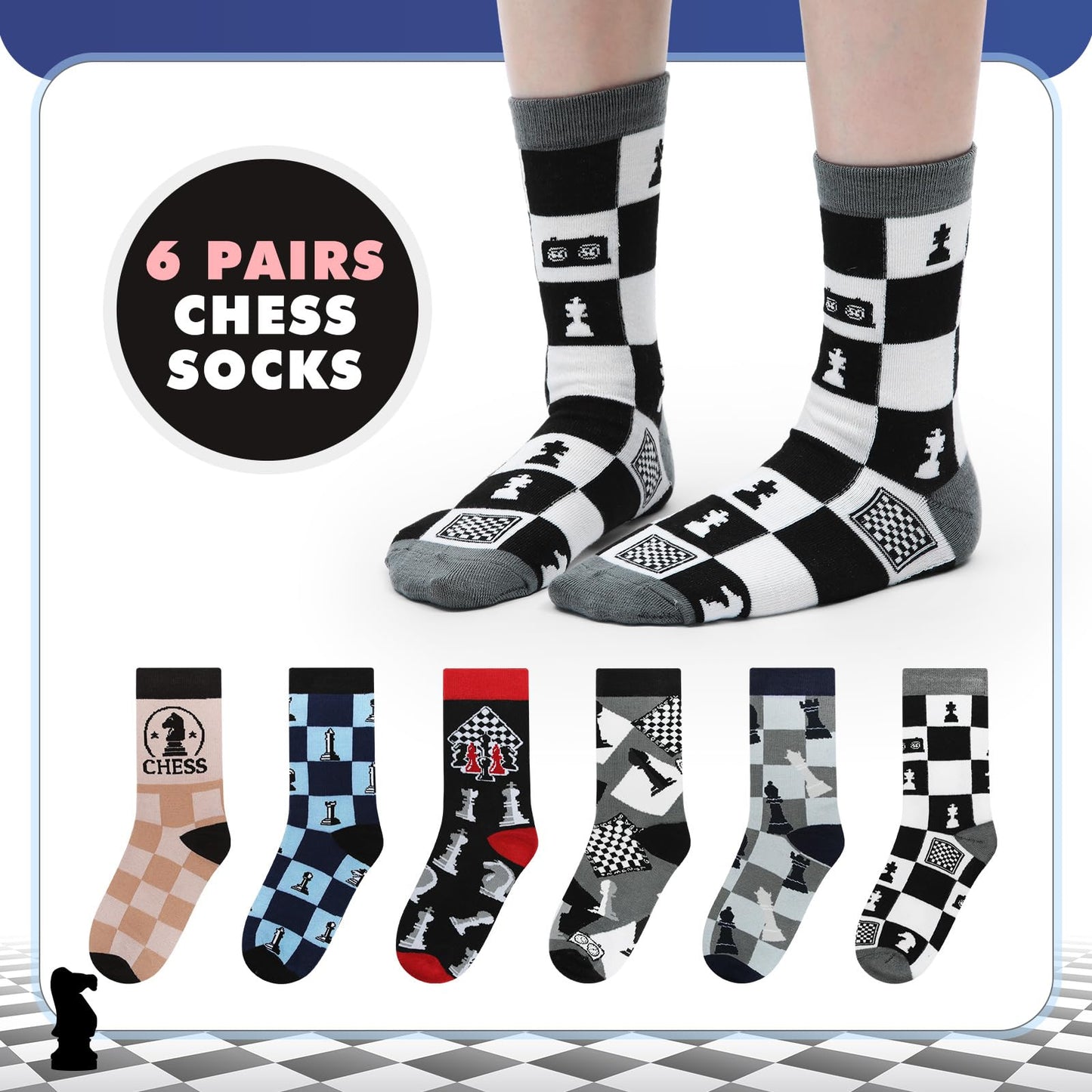 Newcotte 6 Pairs Chess Socks Novelty Socks Gifts for Adults Men Women Chess Lover Players