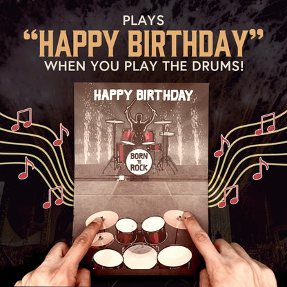 Interactive Music Birthday Card - Playable Musical Birthday Cards for Men, Unique Gift for Guitar Players, Drummers & Pianist, Musician Friends & Son, Musical Instrument Touch to Play (Drums)