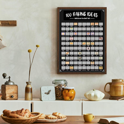 EIHFHIE 100 Bakes Scratch Off Poster, Baking Bucket List Scratch Off Poster, Personalised Baking Gifts for Women Who Love to Bake, Fun Christmas Gifts for Bakers, Foodie Gift, Meal Planners