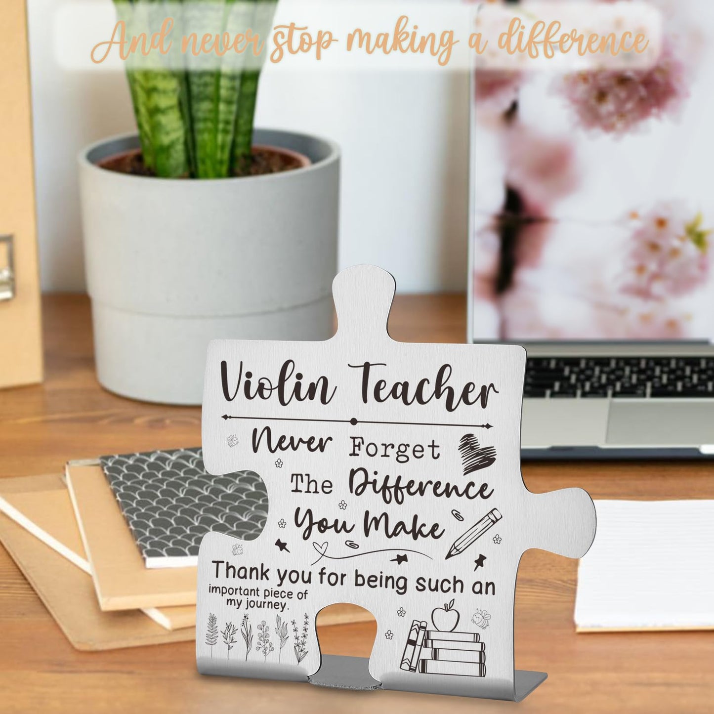 Violin Teacher Gift Appreciation Desk Decor Sign, Thank You Gift for String Instructors and Music Coaches, Puzzle Recognition Plaque for Recitals, Graduation, or Teacher Appreciation Week EDD31