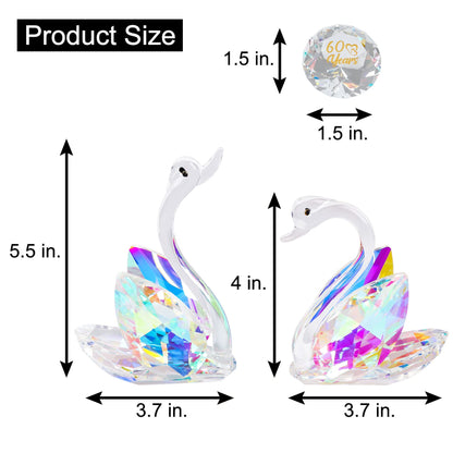YWHL 60th Wedding Anniversary Swan Gifts for Parents Grandparents, 60 Years Anniversary for Couple, Crystal Figurine Decoration with 60 Years of Love Diamond