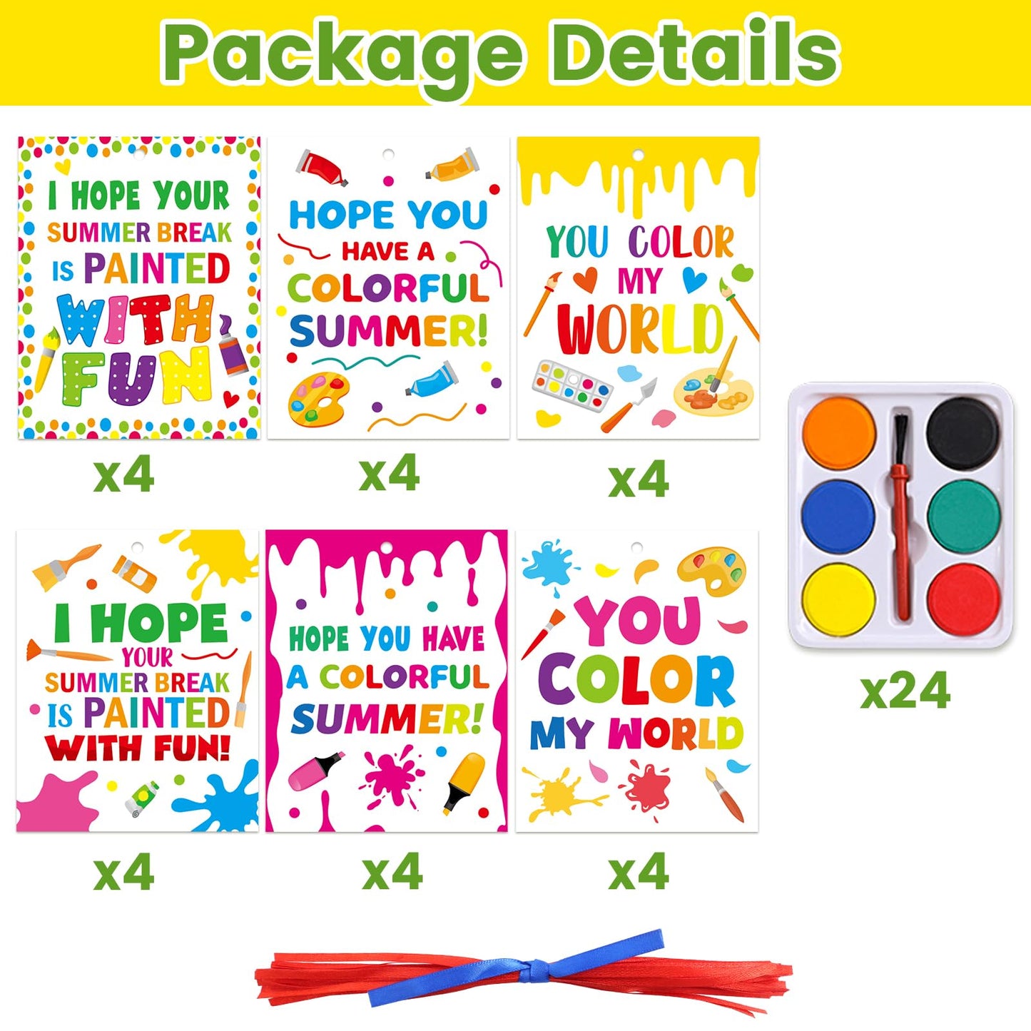 Fancy Land End of Year Student Gifts Watercolor Paint Set with Cards for Toddlers Kids Preschool Kindergarten Graduation Party Favor Supplies 24 Sets