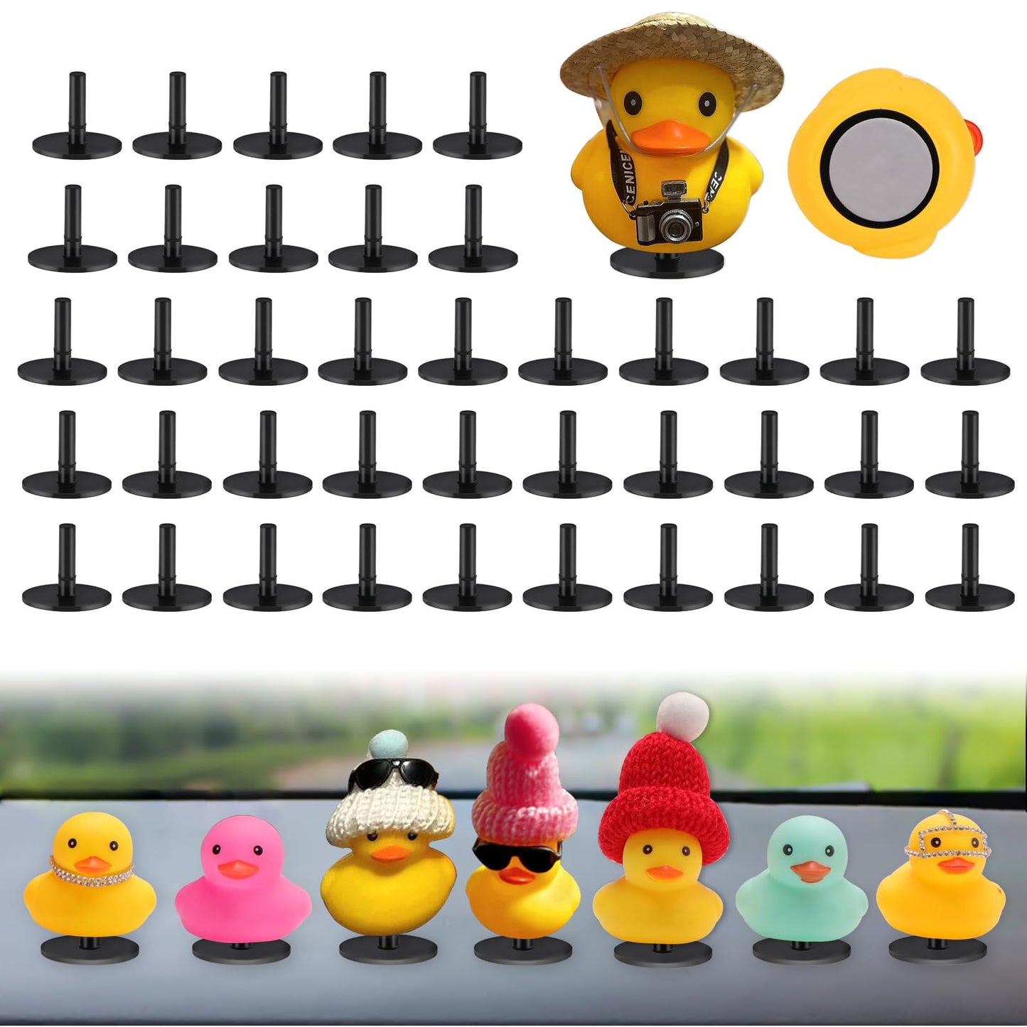 40pcs Duck Plug, Flock Locker Rubber Duck Holder Dashboard for Jeep Dash & Fixed Display, Gift for Jeep Lover, Double-Sided Stickers Included (40pcs)