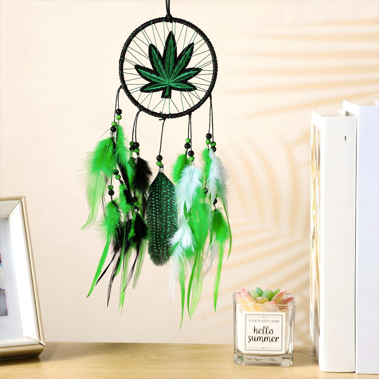 Weed Embroidered Dream Catcher 2 Pieces Leaf Weed Gifts for Women Men Room Bedroom Decorations, 19.69 Inches Long