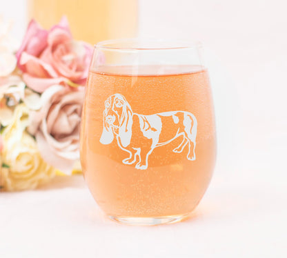 C M Basset Hound Dog Themed Stemless Wine Glass 17 oz. - 1 Piece - Basset Hound Gift for Men and Women (Style B2)