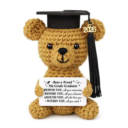 JoycuFF 5th Grade Graduation Gifts, Mini Positive Crochet Bear, 5th Grade Gifts for Students Granddaughter Daughter Best Friends, Handmade Emotional Support Animals Grad Gifts