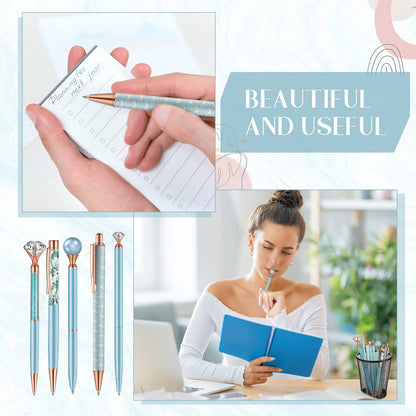 Janmini 9 Pcs Ballpoint Pens Set Metal Crystal Diamond Glitter Pens for Journaling Black Ink Pretty Cute Things Fancy Stationery Gifts for Women Girls Birthday Home Office Desk(Blue)