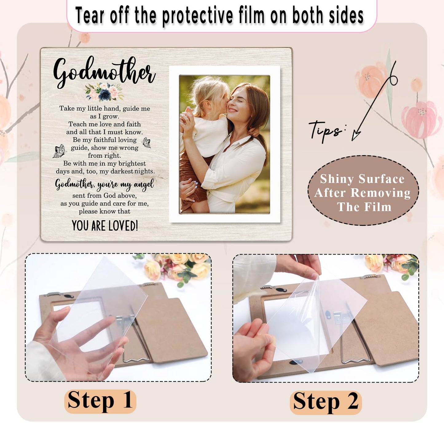 Godmother Gift Picture Frame, Godparents Appreciation Present, Baptism or Birthday Gift for Godmother, Mother’s Day Wooden Photo Frame-You Are Loved