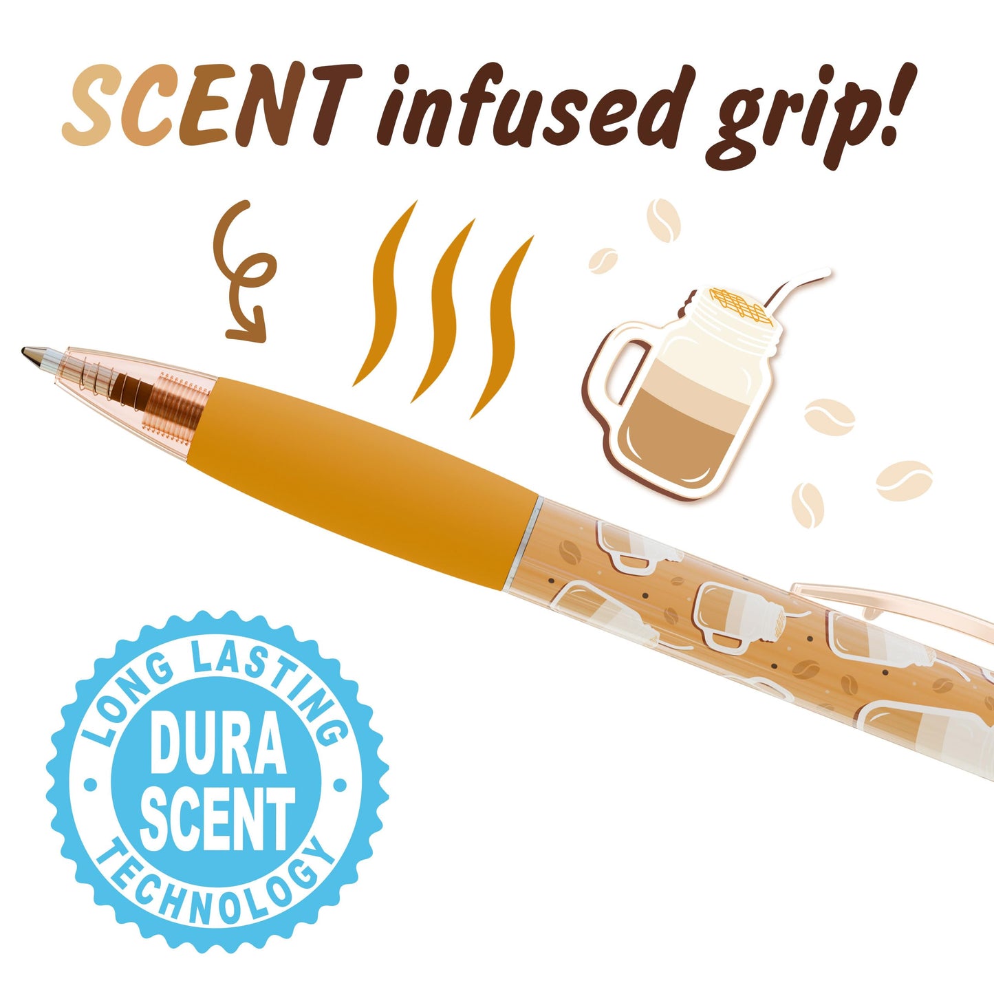Scentco Coffee Smens - Gourmet Coffee-Scented Gel Pens, Black Ink, Medium Point, 6Pack Variety Set