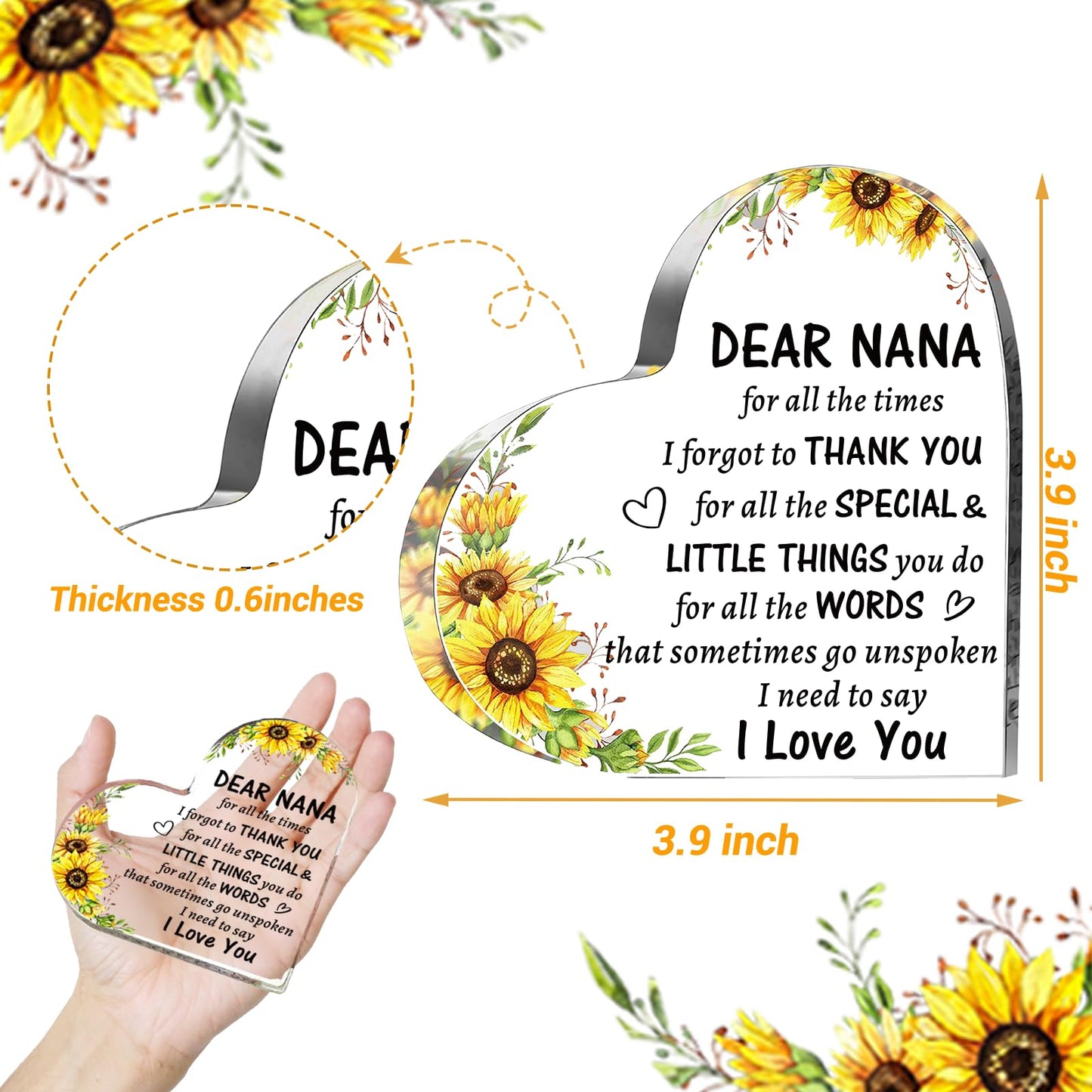 Best Nana Gifts from Grandkids, to My Nana Acrylic Heart Sign Paperweight Presents, Birthday Christmas Mothers Day Valentines Day Gifts for Nana Grandma Grandmother