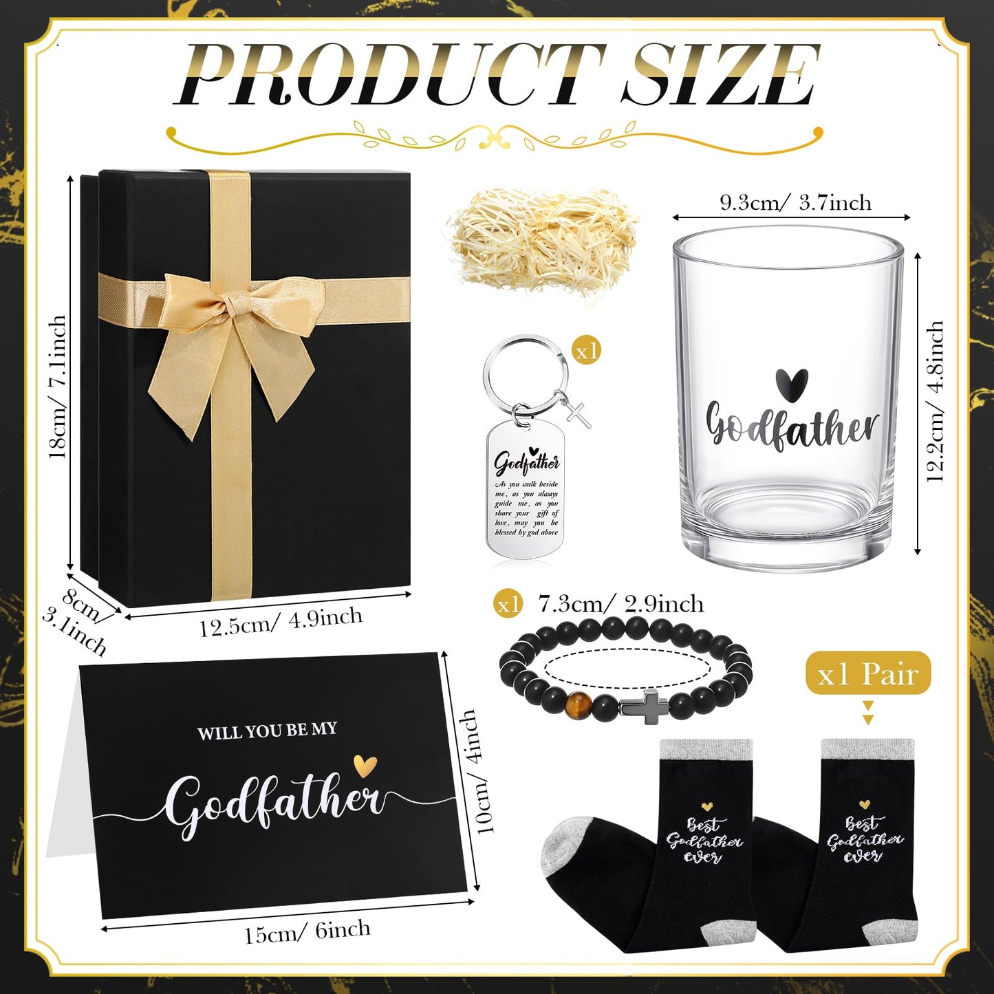 Reallnaive 6 Pcs Godfather Proposal Gift Will You Be My Godfather Gift Box Set Includes Wine Glass Bracelet Keychain Card Socks for God Father Uncle from Godchild Baptism Easter Father's Day(Classic)