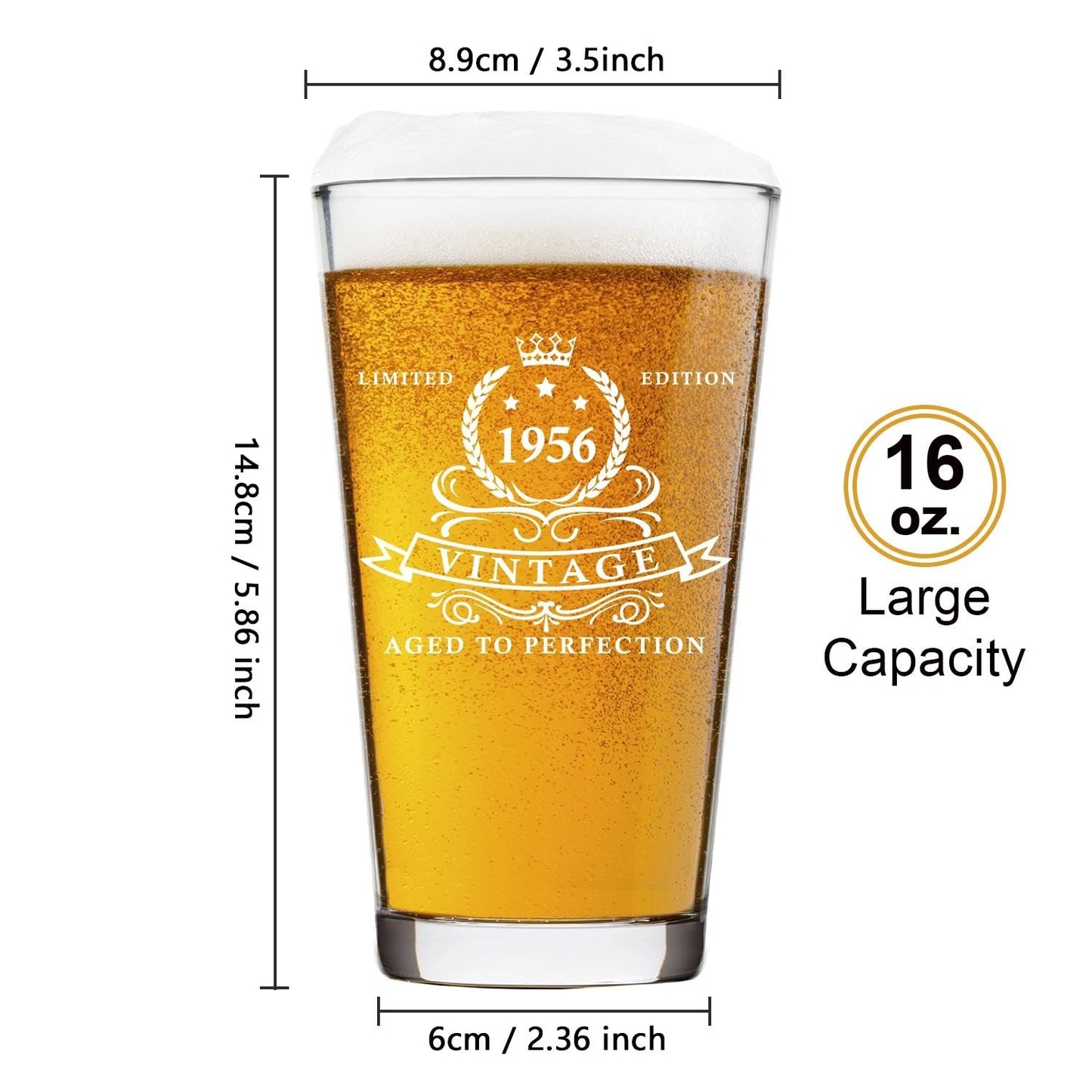 LIGHTEN LIFE 70th Birthday Gifts for Men 16oz,1956 Beer Glass in Barrel Box,70th Birthday Gift Ideas,1956 Pint Glass for 70 Years Old Dad,Husband