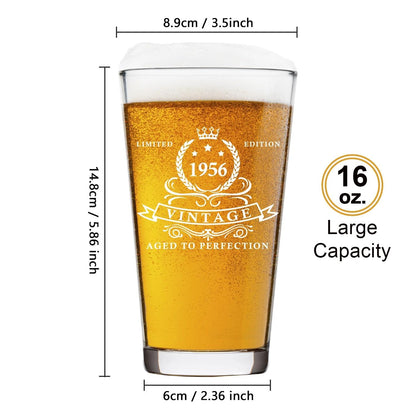 LIGHTEN LIFE 70th Birthday Gifts for Men 16oz,1956 Beer Glass in Barrel Box,70th Birthday Gift Ideas,1956 Pint Glass for 70 Years Old Dad,Husband