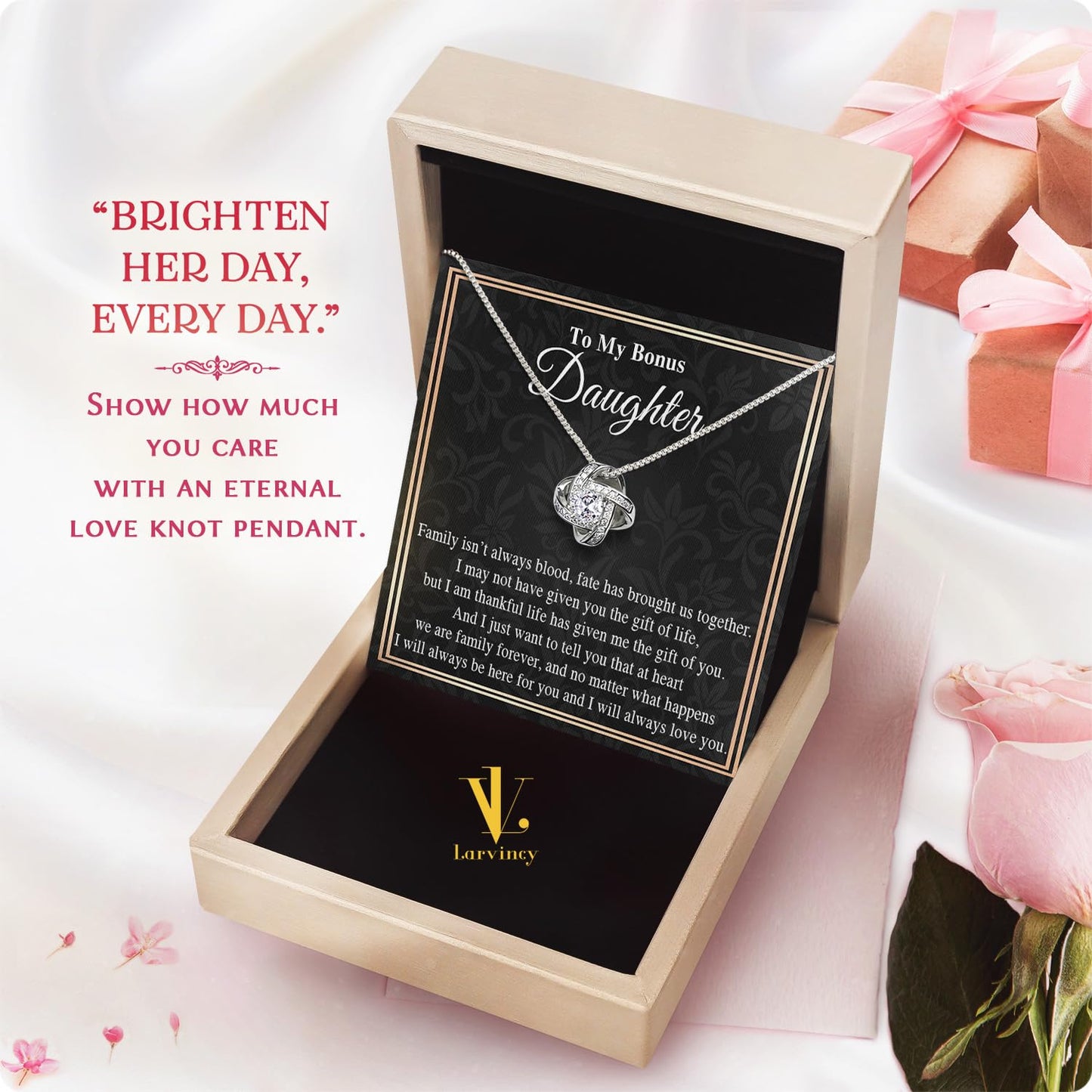Larvincy Bonus Daughter Gifts from Stepdad Stepmom With Heartfelt Message & Elegant Box - Jewelry Gifts For Stepdaughter, To My Bonus Daughter Necklace On Birthday Graduation Wedding Christmas & More