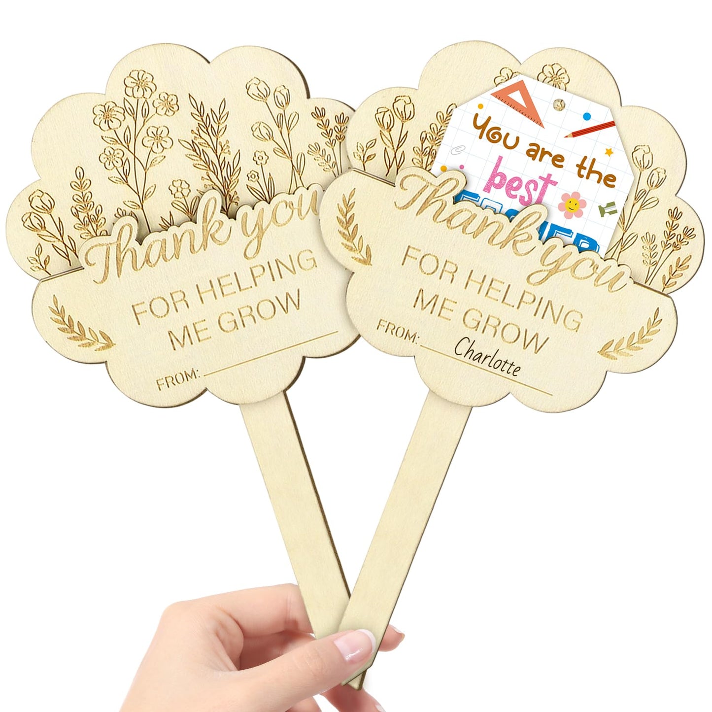 2Pcs Teacher Appreciation Gifts Card Holder, Wooden Teachers Thank You Gift Card Holder for Women Men Back to School Party Supplies