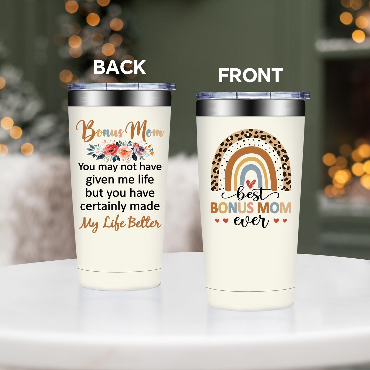 SpenMeta Bonus Mom Mothers Day Gifts - Birthday, Christmas Gift for Stepmom - 20oz Best Bonus Mom Ever Tumbler Cup