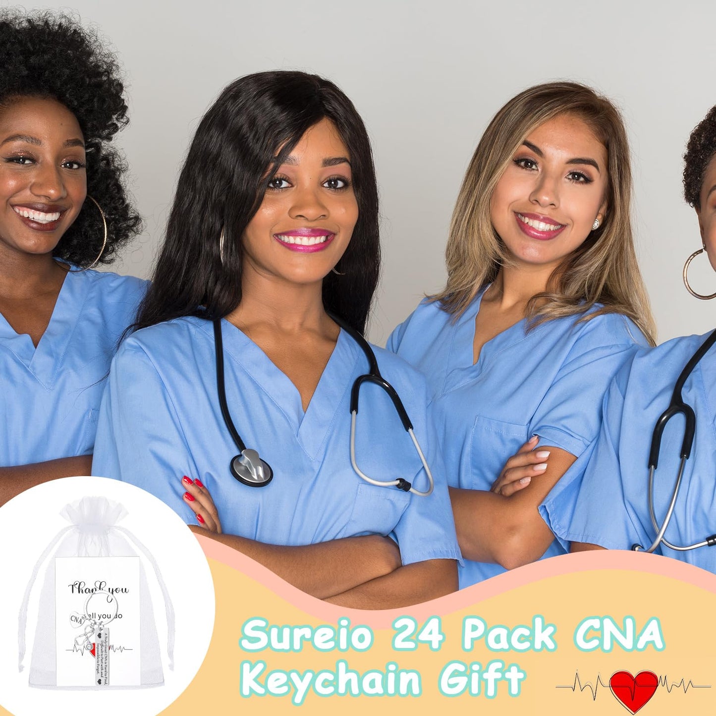Sureio CNA Week Gift Bulk Appreciation Keychain CNA Accessories for Work Certified Nursing Assistant Graduation Party