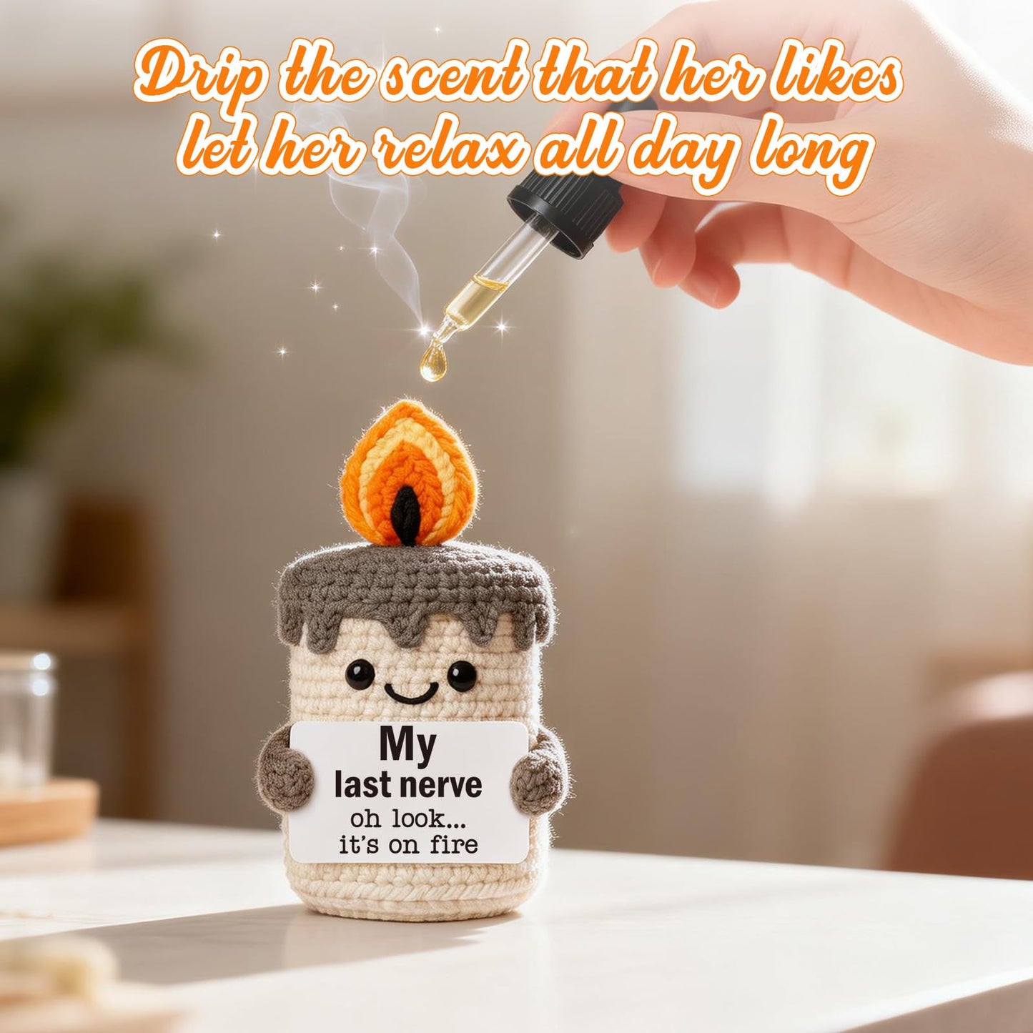 Funny Mini Candle Birthday Gifts for Women - Self Care Relaxation Gag Gifts for Best Friend Boss Coworker Sister Mom, Handmade Crochet Candle My Last Nerve Gift for Her - Funny Office Decor