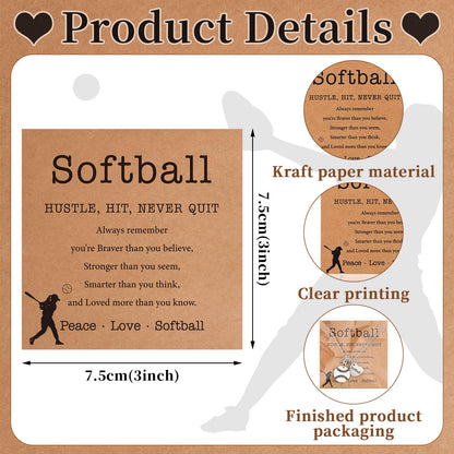 Landical 12 Set Baseball Football Softball Necklace Team Gift Bulk Sport Team Necklace for Women Sport Lovers Party Favors Inspirational Jewelry Pendant with Card and Opp Bags