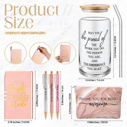 Funnymoom 6 Pcs CNA Week Gifts Bulk 2026 Nursing Assistant Appreciation Gifts for Women Difference Maker 17oz Glass Cup Makeup Bag Journal for Employee Coworker Graduation Favors(Marble,Pink)