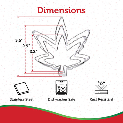 Hemp Marijuana Leaf Cookie Cutter Set – Sharp & Stainless Steel Cooking Utensils – A Fun Fit for Sandwiches, Pancakes, Fruits & Crafts – Dishwasher-Safe 3-Piece Bakery Supplies by Sweet Cookie Crumbs