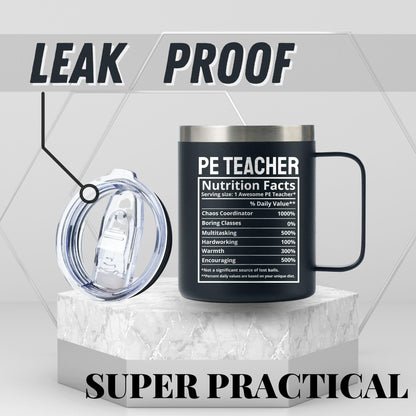 Onebttl PE Teacher Appreciation Gifts Coffee Mug for Men Women, 12oz/350ml Cup with Lid for Christmas, School End of Year