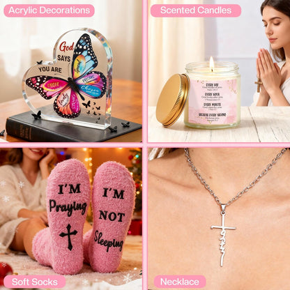 Christian Gifts For Women, Religious Gifts, Christian Mothers Day Gifts For Women Faith, Birthday & Inspirational Spiritual Gifts For Mom, Bestie, Bff, Sister With Tote Bag, Glass Cup, Bible Jar