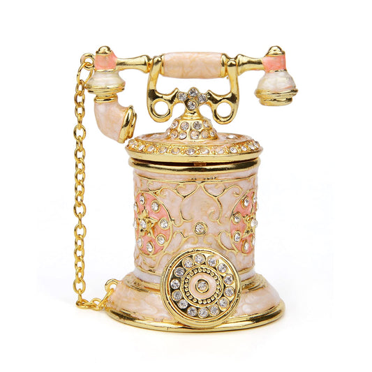 Vintage Telephone Trinket Box Hinged Enamel Hand Painted Jewelry Box Decorative Telephone Ornaments Gift for Home Decor (Pink)