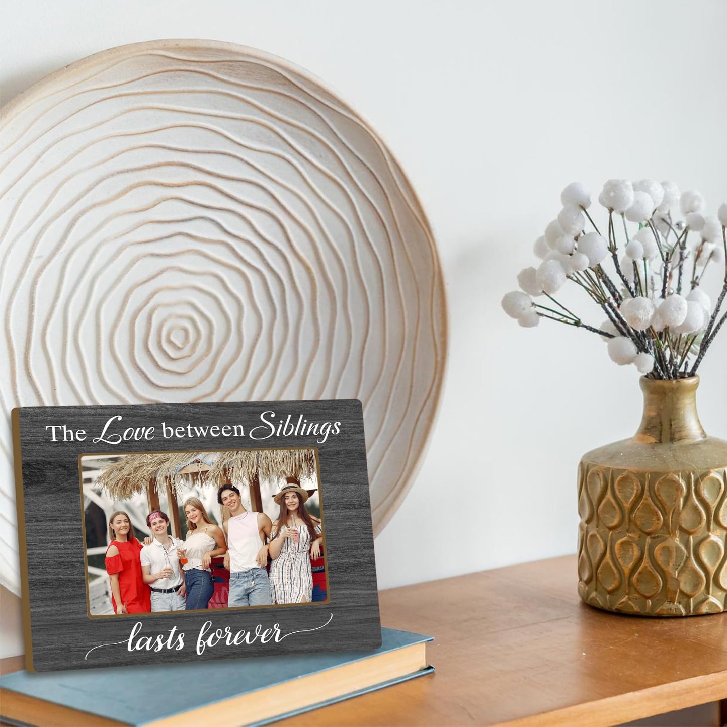 Siblings Picture Frame 4x6, Family Wooden Photo Frame with Wooden Stand, Gifts for Sister Brother Family, Home Office Tabletop Display Decorations - A15