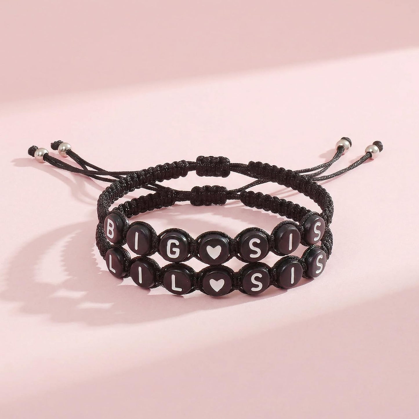 Matching Heart Bracelet Set for 2,3 Big Sis Little Sis Sisters Handmade Braid Adjustable Bracelet Set for 2 BFF Friends Bracelets Gift for Women Teens.