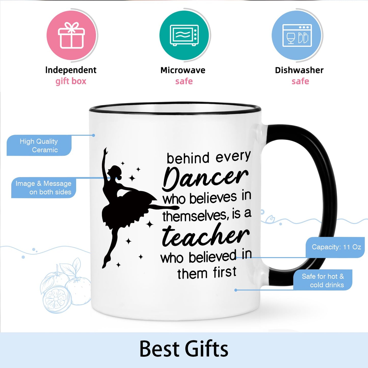 Cabtnca Dance Teacher Gifts, Dance Teacher Mug, Dance Teacher Appreciation Gifts for Women, Gifts for Dance Teacher from Students, Thank You Christmas Gift for Dance Teacher, 11 Oz