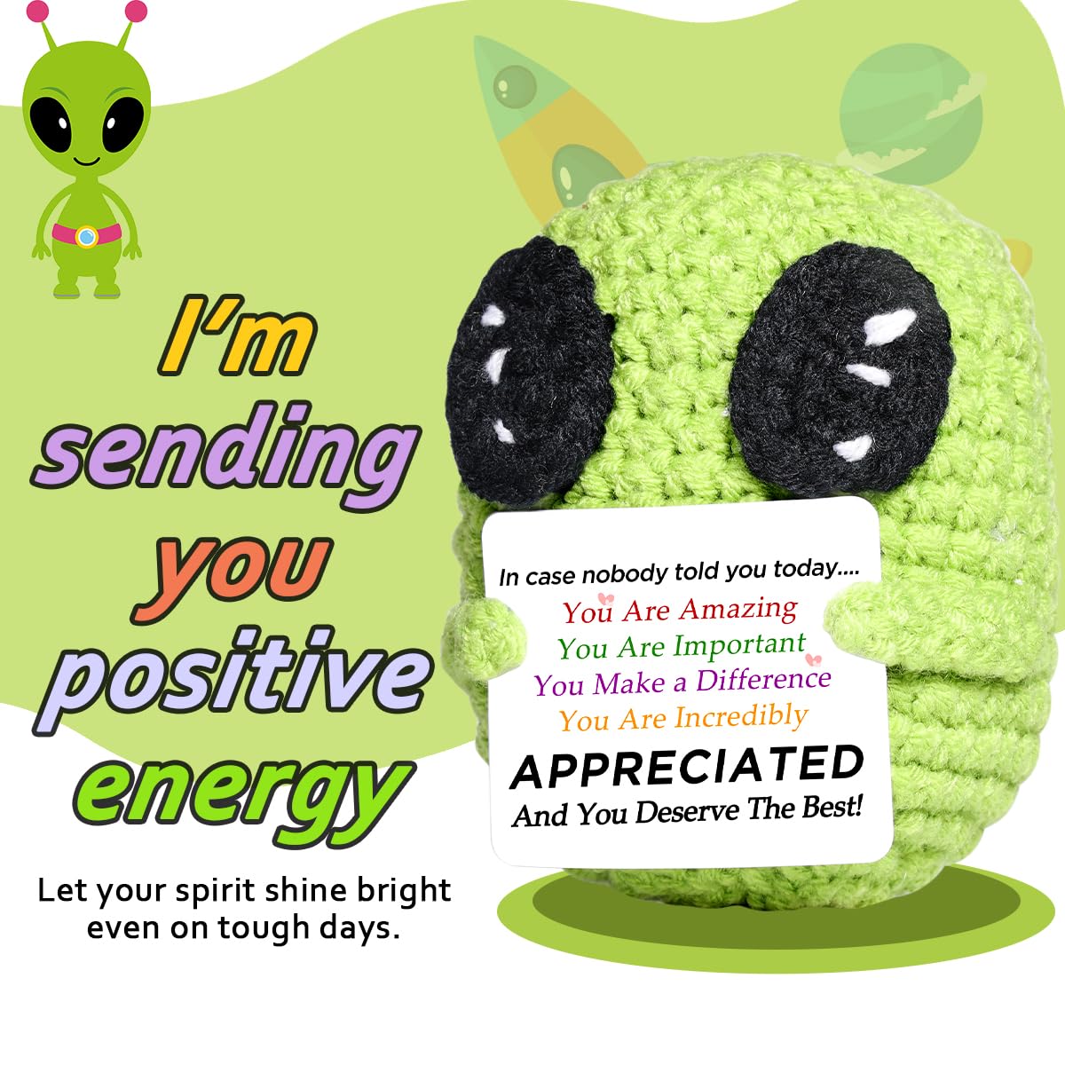 AICase Mini Funny Alien Crochet Gifts,Birthday Gifts for Women Men Presents,Inspirational Small Animals Cute Stuff Things, Handmade Little Reminders Emotional Positive Crochet Nuggets Alien Decor