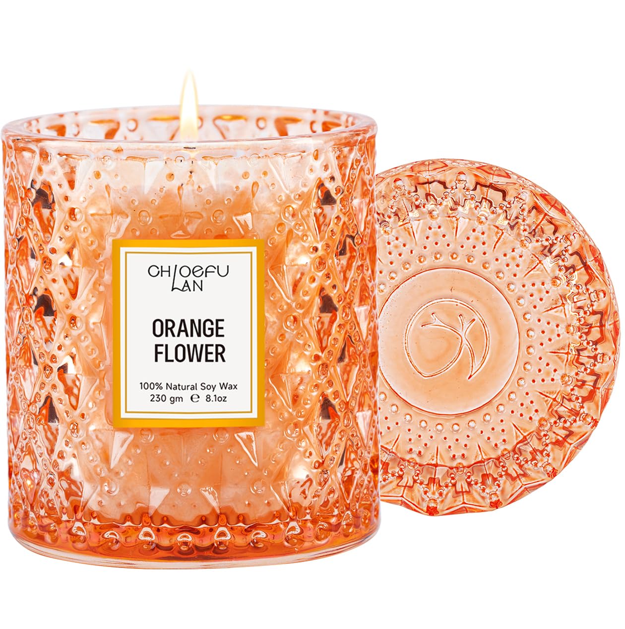 Orange Blossom Candle, Natural Soy Scented Candles for Stress Relief, Holiday Candle Gifts, 55 Hours Smokeless Long Lasting Burning, Great Gift for Women & Men
