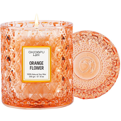 Orange Blossom Candle, Natural Soy Scented Candles for Stress Relief, Holiday Candle Gifts, 55 Hours Smokeless Long Lasting Burning, Great Gift for Women & Men