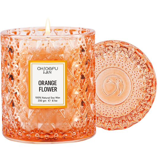 Orange Blossom Candle, Natural Soy Scented Candles for Stress Relief, Holiday Candle Gifts, 55 Hours Smokeless Long Lasting Burning, Great Gift for Women & Men