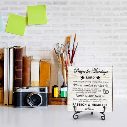 Prayer for marriage Wedding sign Marriage blessing Gifts for Wedding Couples Valentines Christmas Home decor Wood plaque sign with stand (5.1" x 5.1")