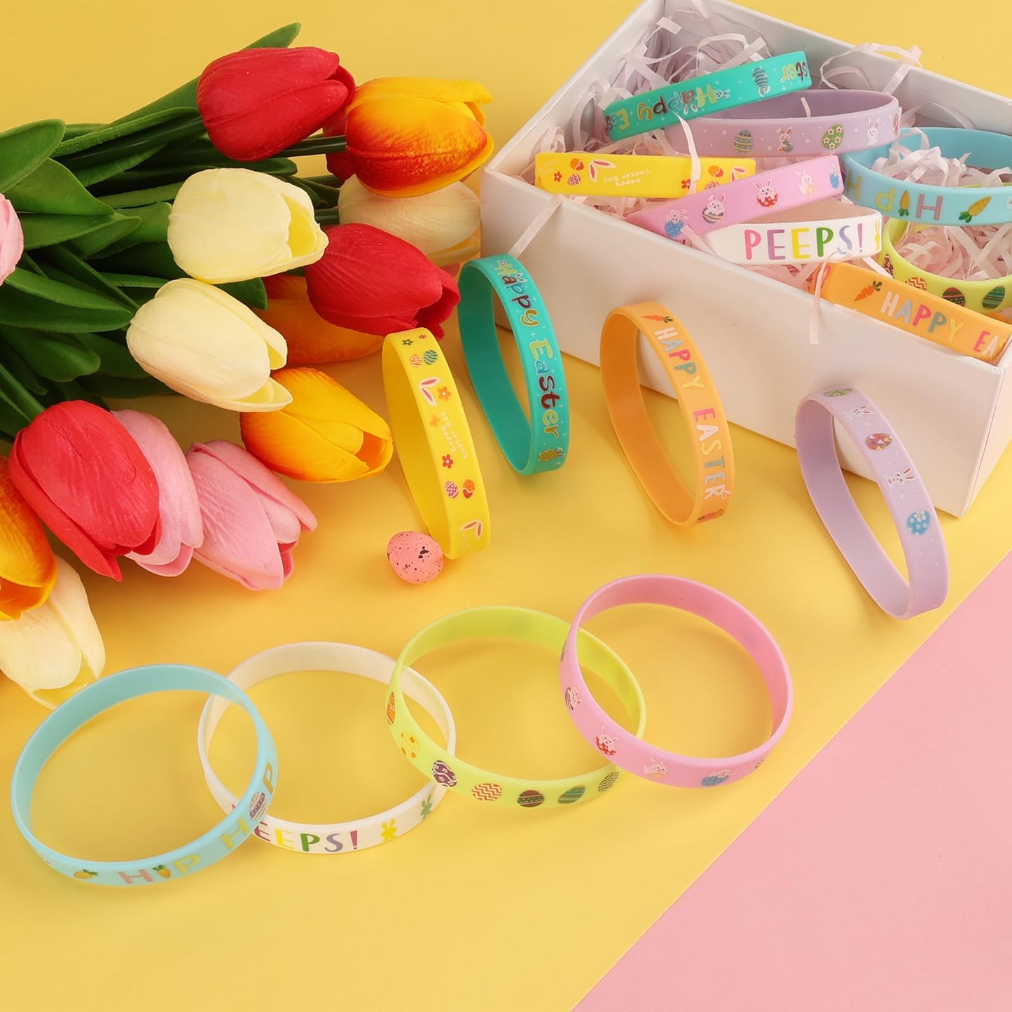 120PCS Easter Silicone Bracelets Bulk Bunny Egg Flower Colorful Wristbands for Adults Accessories– Easter Party Favors Rubber Bracelet Basket Stuffers Fillers Gifts (8 Designs)