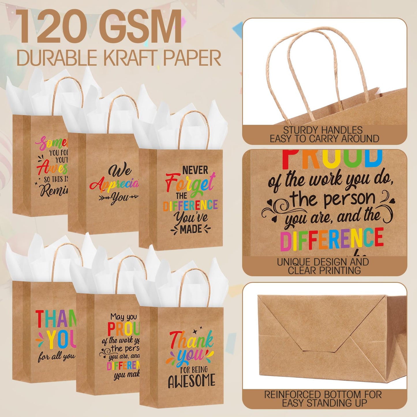 Resholder 30 Pcs Employee Appreciation Gift Bags with Tissue Papers Thank You Paper Bags with Handles Inspirational Quote Treat Pouches Christian Church Gifts for Team Coworker Staff Teacher Nurse
