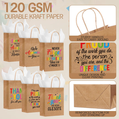 Resholder 30 Pcs Employee Appreciation Gift Bags with Tissue Papers Thank You Paper Bags with Handles Inspirational Quote Treat Pouches Christian Church Gifts for Team Coworker Staff Teacher Nurse